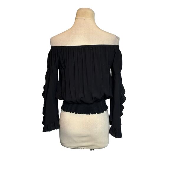 Living Doll black off shoulder boho top size Small - Picture 13 of 14